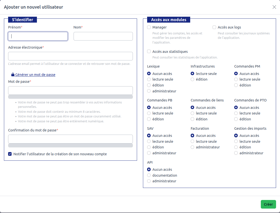 Modification utilisateur