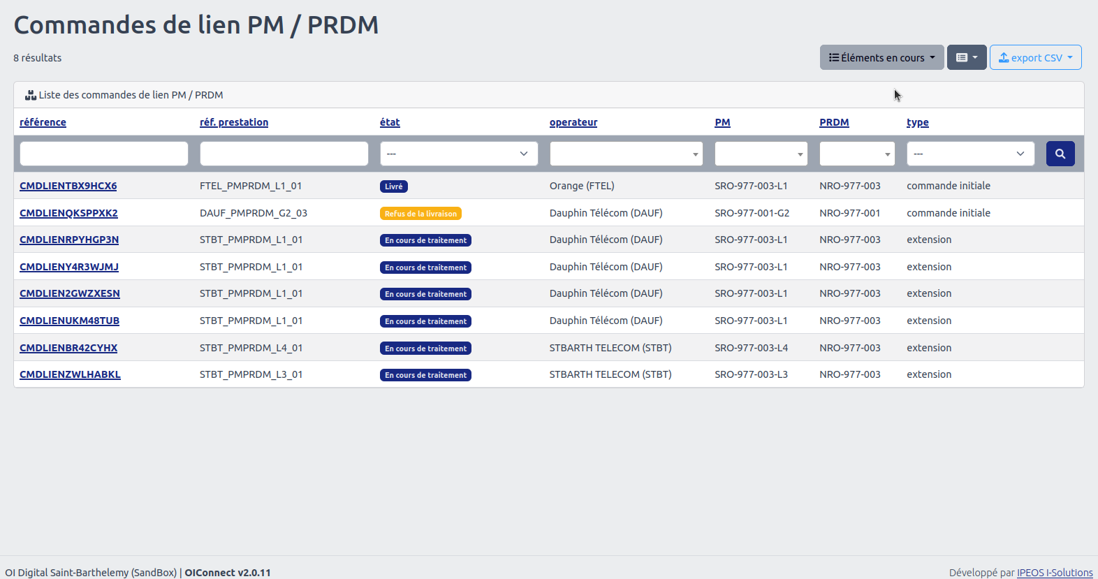 Détails des commandes