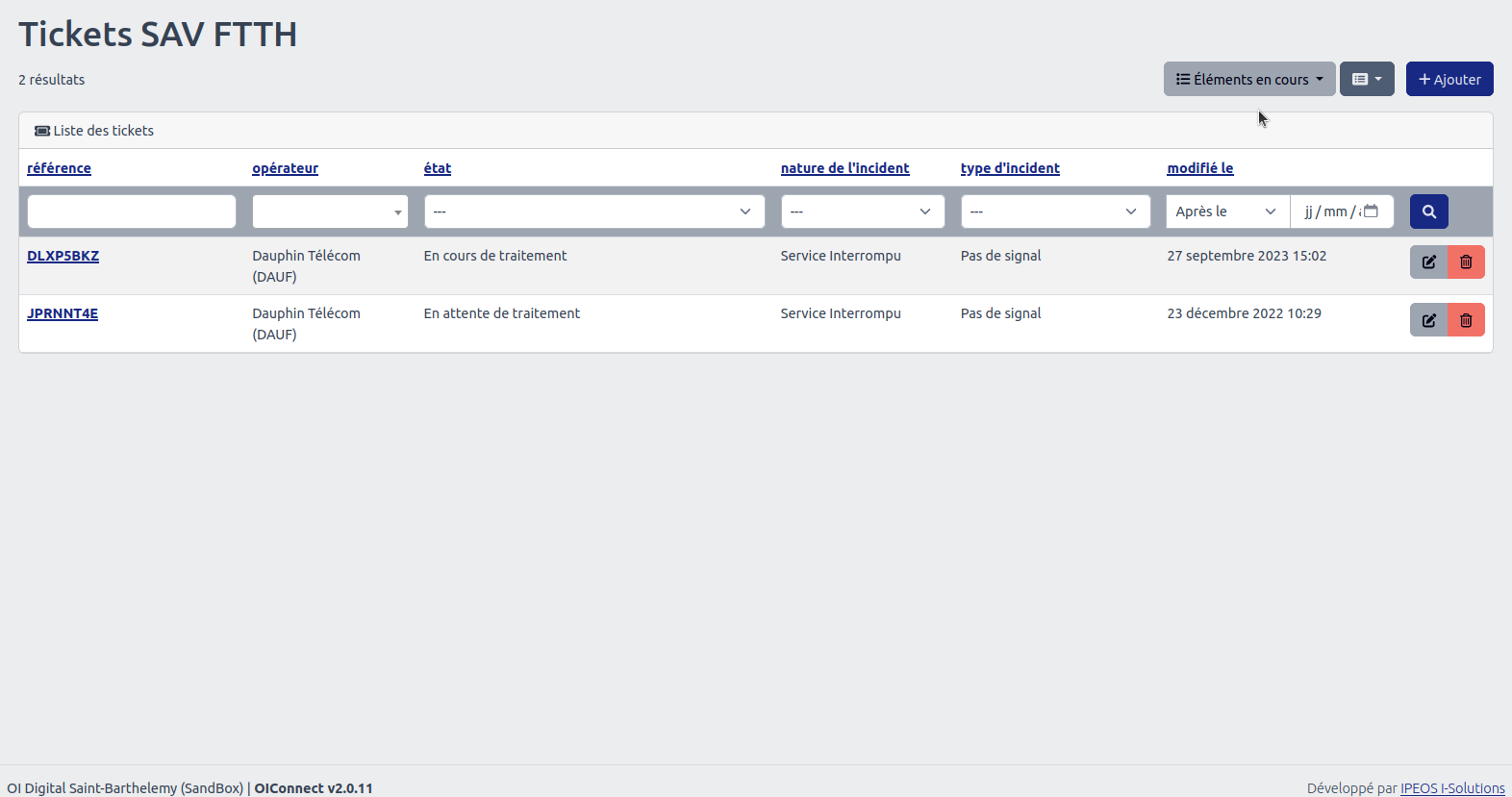 Détails des tickets