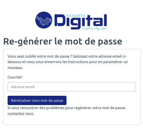 Écran de récupération de mot de passe
